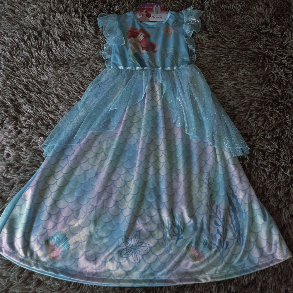 Disney Ariel Light Blue Sparkle Mermaid Nightgown Dress Costume Size 6X